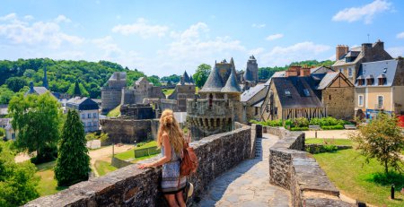 Photo for Woman tourist in Fougeres city- Brittany in France - Royalty Free Image