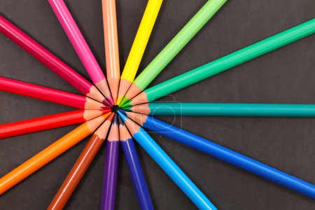 Photo for Color pencils for drawing- Rainbow color pencil - Royalty Free Image