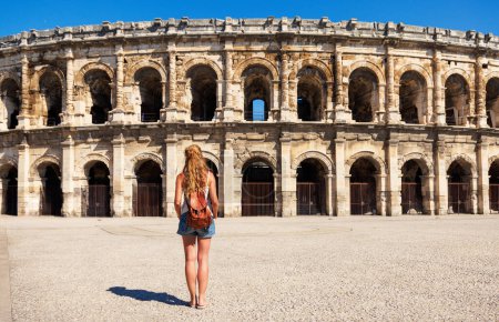 Photo for Nimes, France.  tour tourism, holiday maker, ancient roman amphitheatre - Royalty Free Image