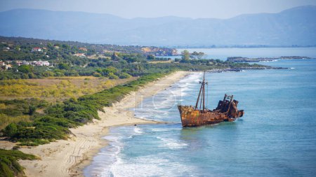 Photo for Beautiful panoramic view of famous shipwreck near Gythio in Greece, Peloponnese - Royalty Free Image