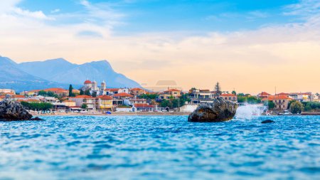 Photo for Panoramic view of Greek village and sea- Travel, vacation, tour tourism in Greece- Peloponnese, - Royalty Free Image
