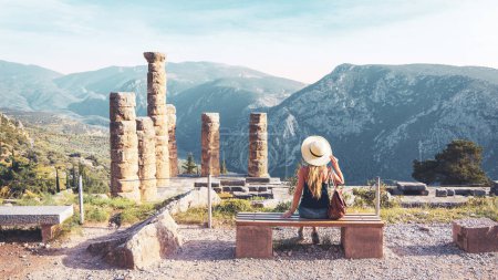 Photo for Ancient city of Delphi, ruins of the temple of Apollo, theatre and others ruins - Travel, tour tourism in Greece - Royalty Free Image