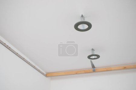 Photo for Installation of a stretch ceiling. Preparatory work. - Royalty Free Image