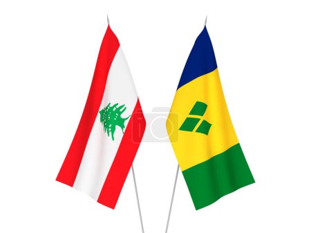 Foto de Banderas nacionales de tela de Líbano y San Vicente y las Granadinas aisladas sobre fondo blanco. Ilustración de representación 3d. - Imagen libre de derechos