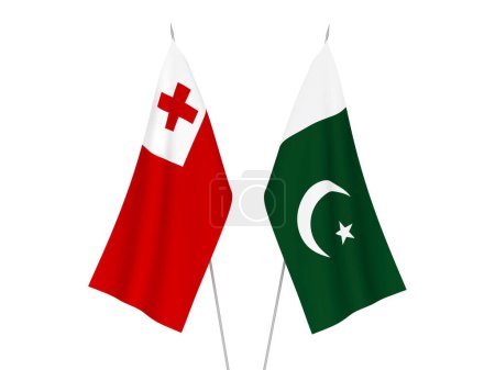 Photo for National fabric flags of Pakistan and Kingdom of Tonga isolated on white background. 3d rendering illustration. - Royalty Free Image