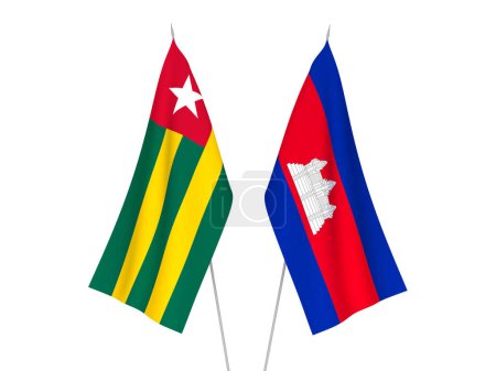 National fabric flags of Togolese Republic and Kingdom of Cambodia isolated on white background. 3d rendering illustration.