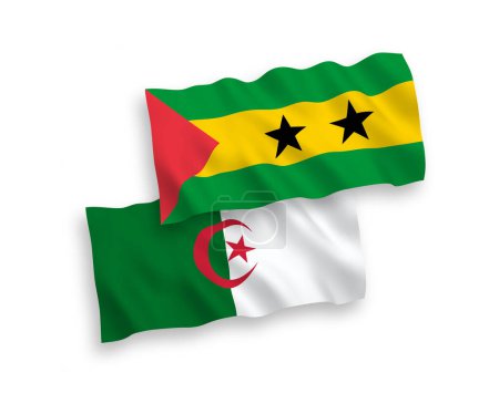 Téléchargez les illustrations : Drapeaux nationaux en tissu vectoriel de Saint Thomas et Prince et Algérie isolés sur fond blanc. 1 à 2 proportion. - en licence libre de droit