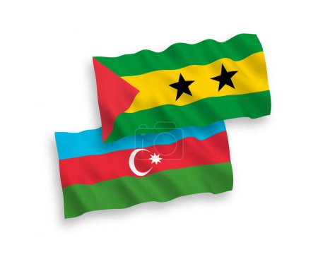Illustration for National vector fabric wave flags of Saint Thomas and Prince and Azerbaijan isolated on white background. 1 to 2 proportion. - Royalty Free Image