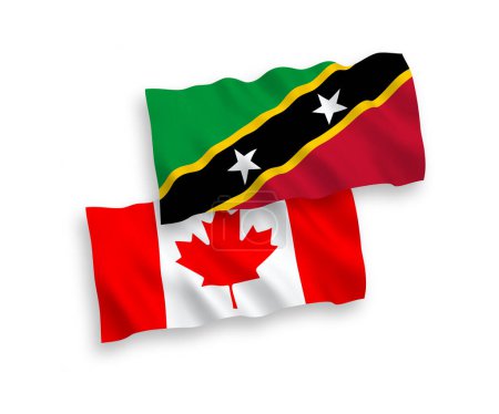Ilustración de Banderas nacionales de ondas vectoriales de Canadá y Federación de San Cristóbal y Nieves aisladas sobre fondo blanco. Proporción de 1 a 2. - Imagen libre de derechos
