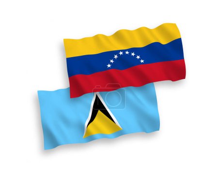 Ilustración de Banderas nacionales de ondas vectoriales de Venezuela y Santa Lucía aisladas sobre fondo blanco. Proporción de 1 a 2. - Imagen libre de derechos
