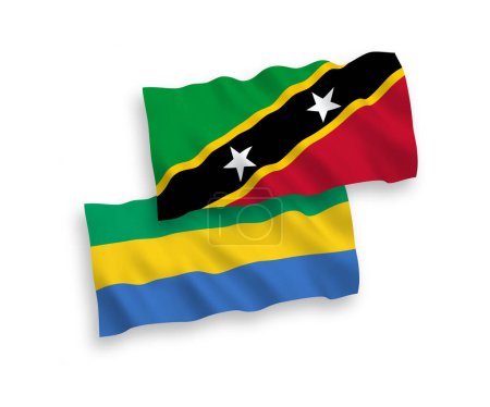 Ilustración de National vector fabric wave flags of Federation of Saint Christopher and Nevis and Gabon isolated on white background. 1 to 2 proportion. - Imagen libre de derechos