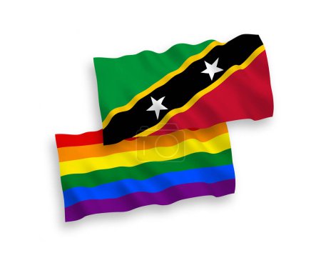 Ilustración de National vector fabric wave flags of Federation of Saint Christopher and Nevis and Rainbow gay pride isolated on white background. 1 to 2 proportion. - Imagen libre de derechos
