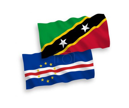 Ilustración de Banderas nacionales de ondas vectoriales de la Federación de San Cristóbal y Nieves y la República de Cabo Verde aisladas sobre fondo blanco. Proporción de 1 a 2. - Imagen libre de derechos
