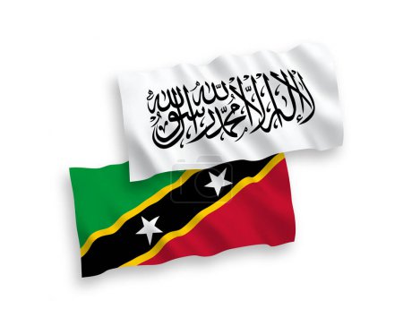 Illustration for National vector fabric wave flags of Federation of Saint Christopher and Nevis and Islamic Emirate of Afghanistan isolated on white background. 1 to 2 proportion. - Royalty Free Image