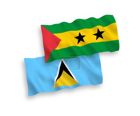 Illustration for National vector fabric wave flags of Saint Lucia and Saint Thomas and Prince isolated on white background. 1 to 2 proportion. - Royalty Free Image