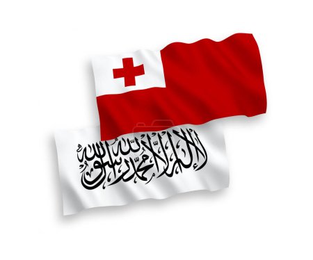 National vector fabric wave flags of Kingdom of Tonga and Islamic Emirate of Afghanistan isolated on white background. 1 to 2 proportion.