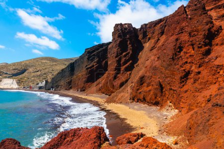Photo for Red beach in Santorini island, Greece. Red volcanic cliffs and the blue sea. Summer landscape at sunny day - Royalty Free Image