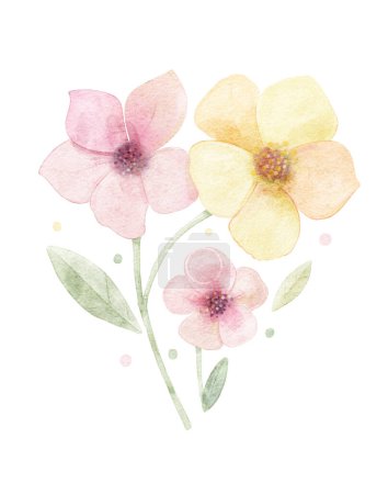 Téléchargez les photos : Aquarelle illustration dessinée à la main de trois fleurs mignonnes, isolées - en image libre de droit