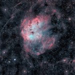 Astronomical image of hydrogen gas clouds in Auriga constellation captured with amateur telescope and dedicated astronomy camera