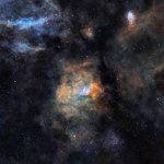 Astronomical image of nebulae and stars in Cassiopeia constellation, captured with amateur telescope and dedicated astronomy camera