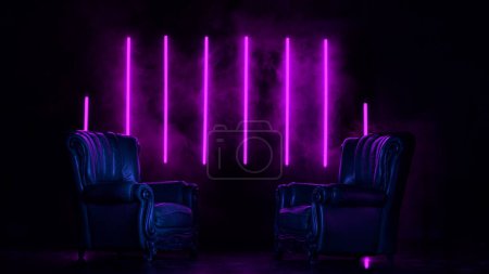 Photo for Two armchairs in neon colored light - Royalty Free Image