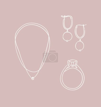 Illustration for Women jewelry for daily use in handdrawing style on peach color background. - Royalty Free Image