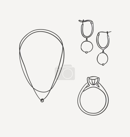 Illustration for Women jewelry for daily use in handdrawing style on light color background. - Royalty Free Image