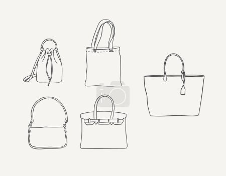 Illustration for Set of handbags for modern women look drawing on light color background. - Royalty Free Image