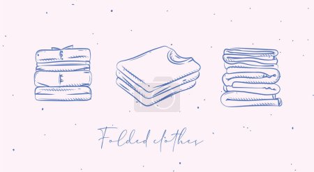 Illustration for Folded clothes in different angles drawing in graphic style on peach background - Royalty Free Image
