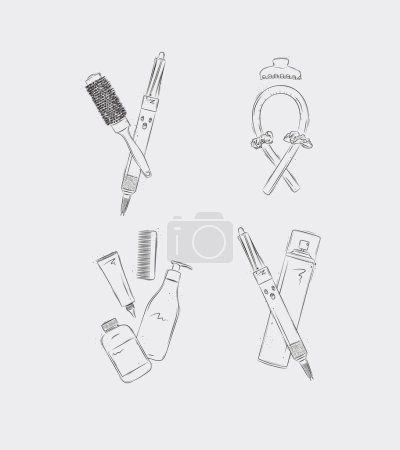 Illustration for Curl syling tools composition drawing on light background - Royalty Free Image