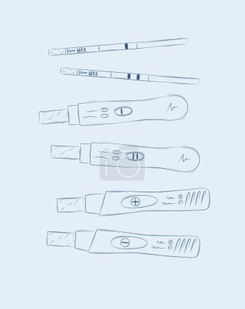 Téléchargez les illustrations : Essais de grossesse ou d'ovulation composition dessin sur fond bleu - en licence libre de droit