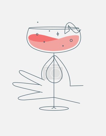 Ilustración de Copa de mano de dibujo de cóctel daiquiri en estilo de línea plana - Imagen libre de derechos