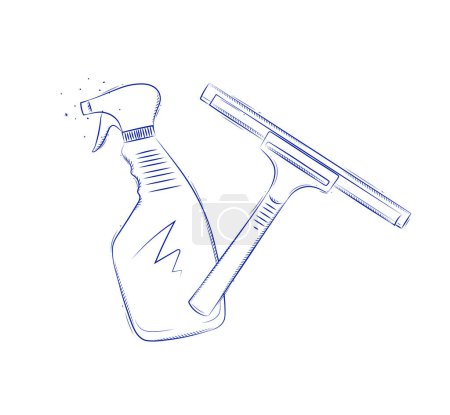 Illustration for Glass scraper and cleaner drawing in graphic style on light background - Royalty Free Image