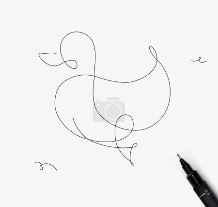 Ilustración de Pato en estilo de línea de pluma minimalismo sobre fondo blanco - Imagen libre de derechos