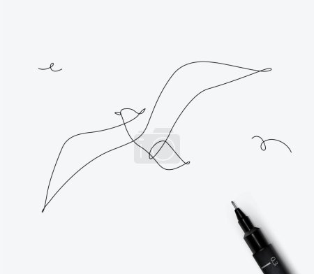 Illustration for Seagull drawing in minimalism style pen line style on white background - Royalty Free Image