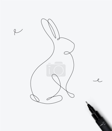 Téléchargez les illustrations : Dessin de lapin dans le style minimalisme ligne de stylo sur fond blanc - en licence libre de droit
