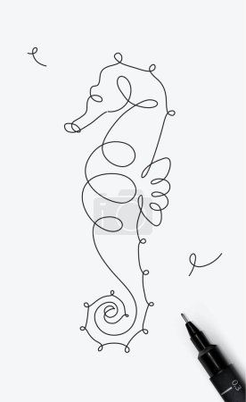 Illustration for Seahorse sea creature drawing in pen line style on white background - Royalty Free Image