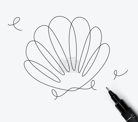 Illustration for Sea shell ocean creature drawing in pen line style on white background - Royalty Free Image