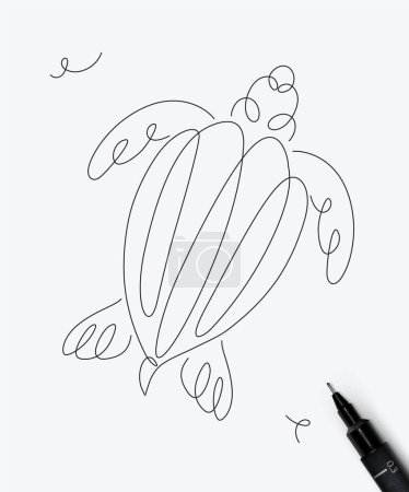 Illustration for Turtle sea creature drawing in pen line style on white background - Royalty Free Image