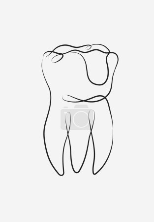 Téléchargez les illustrations : Dent avec remplissage dentaire dans un dessin de style linéaire sur fond blanc - en licence libre de droit