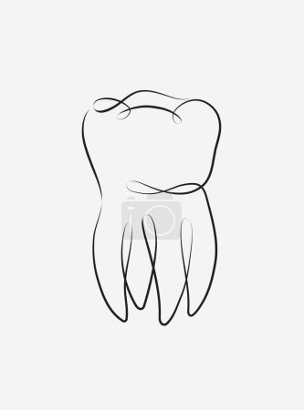 Illustration for Chewing tooth in linear style drawing on white background - Royalty Free Image