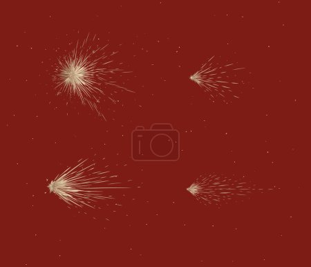 Illustration for Star and comet shines brightly in space drawing in graphic style on red background - Royalty Free Image