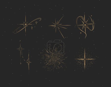 Illustration for Different states of stars drawing in graphic style on brown background - Royalty Free Image