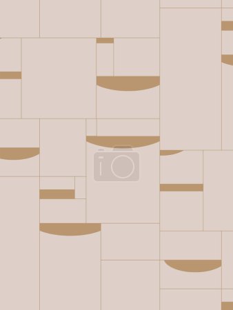 Illustration for Art deco quadristic seamless vintage pattern drawing on beige background. - Royalty Free Image