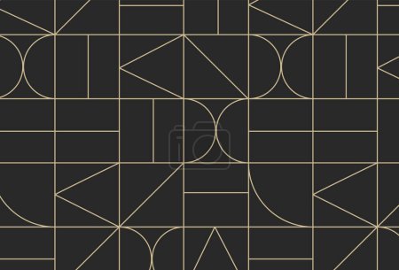 Téléchargez les illustrations : Dessin vintage géométrique art déco sans couture sur fond noir. - en licence libre de droit