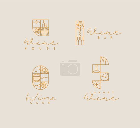Téléchargez les photos : Etiquettes de branding art déco avec lettrage en style linéaire sur fond beige - en image libre de droit