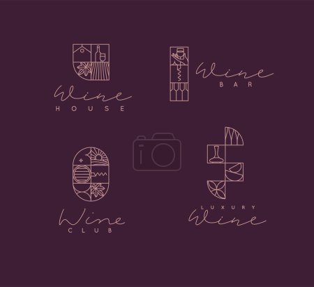 Téléchargez les photos : Etiquettes de branding art déco avec lettrage en style linéaire sur fond violet - en image libre de droit