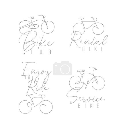 Illustration for Bike icon labels with lettering drawing in hand drawn line art style drawing on white background - Royalty Free Image