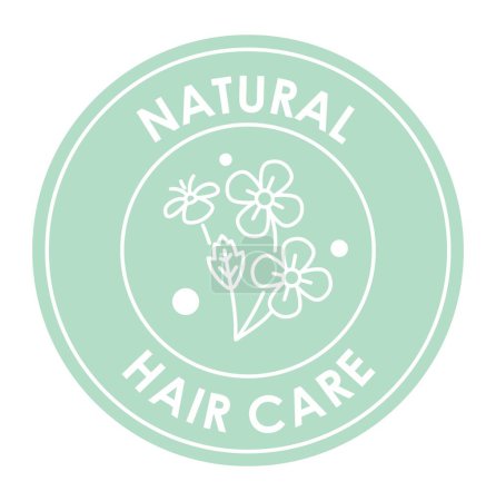 Illustration for Hair care cosmetics with healthy and organic ingredients. Natural and ecological content of shampoos and conditioners. Nature and treatment. Label or emblem for package, vector in flat style - Royalty Free Image