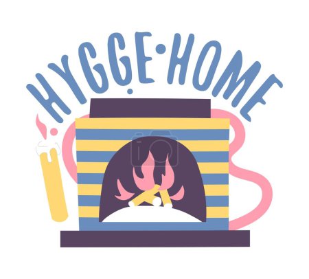 Illustration for Warmth and hygge home, isolated fireplace with flames, fire and logs. Comfort and coziness in apartment or dwelling, well being and pleasing interior of house or spaces. Vector in flat style - Royalty Free Image